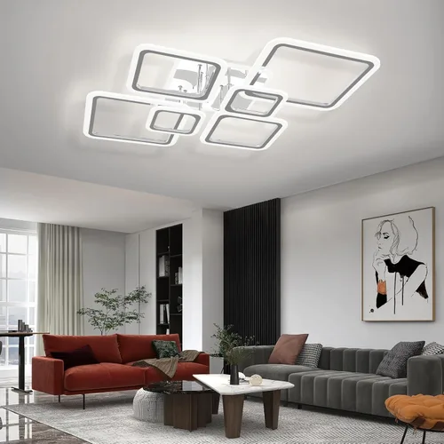 Miniatura 7 de Modernas luces LED de techo para dormitorio, 40.2 pulgadas, regulables, cuadradas, 6+1 anillos, luces de techo para sala de estar con control remoto