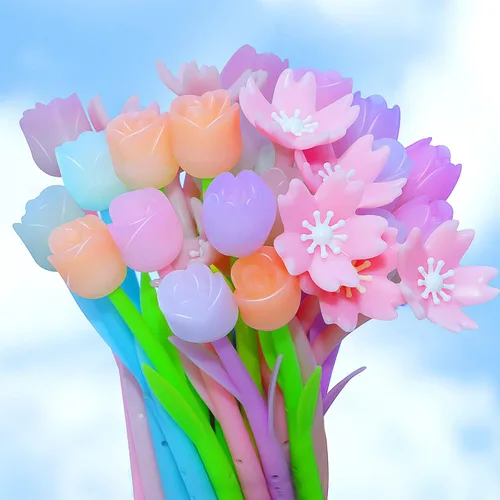 Miniatura 8 de Yexiya 60 bolígrafos con diseño de flores que cambian de color, regalos para madres y profesores, bolígrafos a granel de 0.020 in, tulipán, rosa