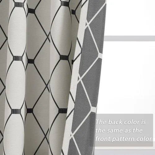 Miniatura 5 de Cortinas oscurecedoras de habitación con patrón geométrico negro de 80 pulgadas de largo para sala de estar, juego de 2 paneles, decoración clásica