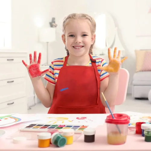 Miniatura 6 de SUNLAND Juego de delantal y gorro para niños, delantal de chef para niños para cocinar, hornear y pintar Rojo