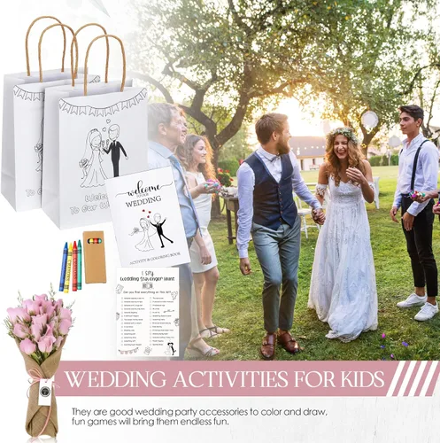 Miniatura 6 de Gueevin 48 piezas de actividades de boda para niños, libros para colorear empaquetados individualmente, libros para colorear de boda, bolsas