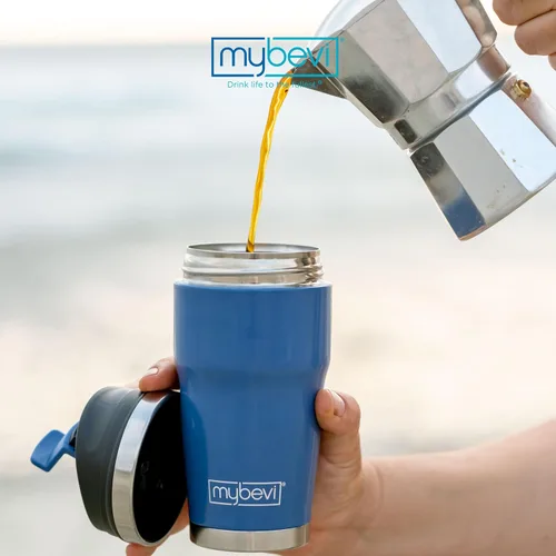 Miniatura 7 de MyBevi Retro Wave - Vaso de viaje aislado de acero inoxidable de alta calidad (12 onzas, azul marino mate, 12 onzas)