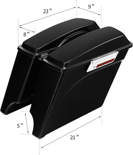 Miniatura 3 de XFMT Alforjas Extendidas Negras Brillantes de 5 Pulgadas con Tapas, Llaves del Pestillo para Harley Touring FLH FLT Electra Glide Road King Ultra