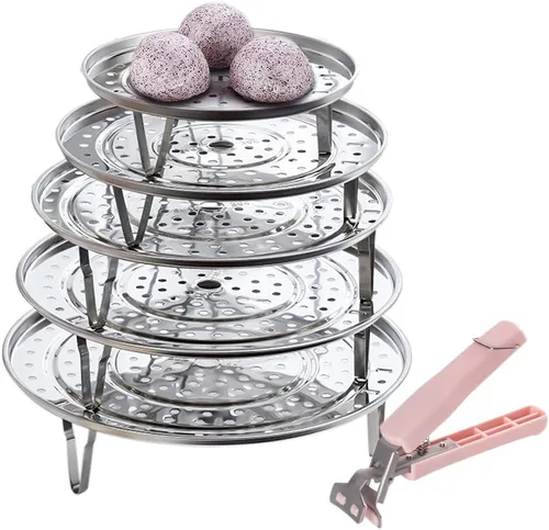 Paquete de 5 estantes de vapor de acero inoxidable con patas desmontables para hornear cocinar, cocinar al vapor (7 pulgadas, 8 pulgadas, 8.8