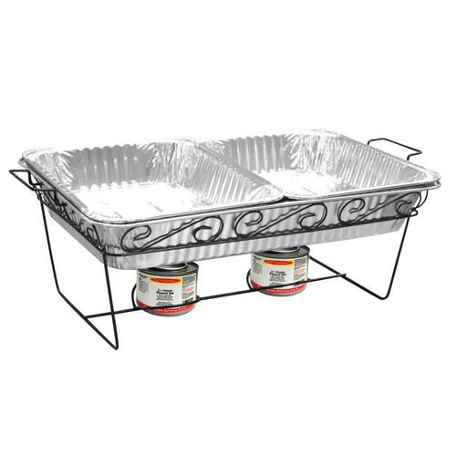 Miniatura 7 de Party Essentials Kit de servicio de bufé Elegance de 33 piezas, incluye estantes negros para rozar, sartenes de aluminio, sartenes de agua, latas