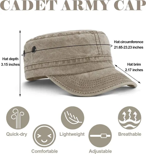 Miniatura 9 de Geyoga 3 unidades Cadet Army - Gorras de algodón lavado militar para tapas planas ajustables estilo militar sombrero unisex