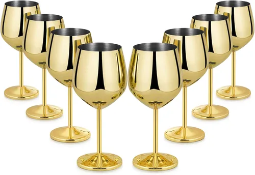 Miniatura 15 de Lifecapido Juego de 6 copas de vino de acero inoxidable, copas de vino coloridas de acero inoxidable de 18 onzas, copas de vino de metal con tallo