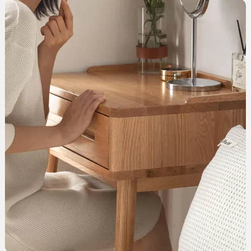 Miniatura 7 de Escritorio compacto de madera maciza con organizador de cajones, bordes redondeados y fácil montaje para espacios pequeños, mesa de maquillaje