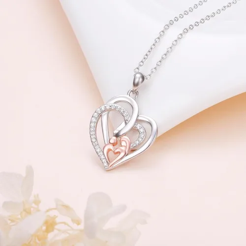 Miniatura 10 de Cadena de plata esterlina y dije de corazón y animal tierno con palabras grabadas, cadena de 18 pulgadas, para mujeres y niñas