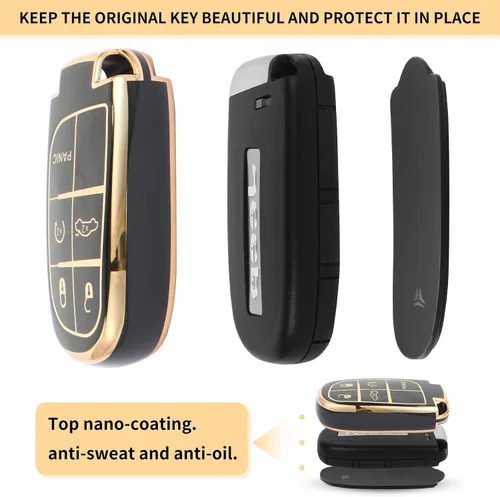 Miniatura 3 de para Jeep Accesorios Funda de llavero con muñequera, Estuche de llave especial de TPU antihuellas, Compatible con Grand Cherokee Renegade Dodge RAM