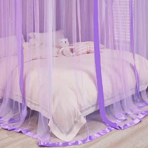 Miniatura 5 de Mengersi Cortinas de cama con dosel tamaño Queen – Cortinas de dosel de cama – Toldo de 4 aperturas para cama – Lindo regalo de decoración de Morado