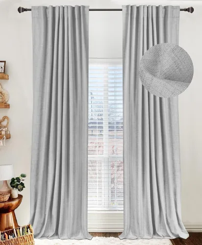 Miniatura 43 de 100% Blackout Shield - 2 cortinas opacas de lino, con presillas traseras/bolsillo para cortinero y aislamiento térmico, para el hogar, 50 pulgadas