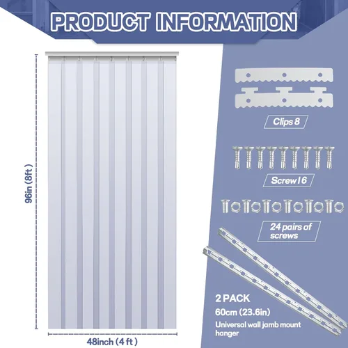 Miniatura 2 de Juexica Kit de Cortina de Puerta de Tiras de Plástico de 48 x 96 Pulgadas 0.08'' de Grosor Cortinas para Cámara Frigorífica de PVC Cortina de Puerta