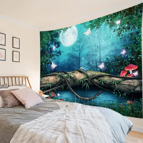 Miniatura 19 de LB Tapiz de mariposa Trippy para colgar en la pared, manta de tapiz estético psicodélico negro, decoración de pared de insectos de polilla colorida