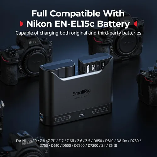 Miniatura 4 de SMALLRIG EN-EL15c - Juego de baterías para cámara Nikon, cargador de doble ranura de 22.5 W, baterías de 1940 mAh, compatible con Nikon ZR, Z6III