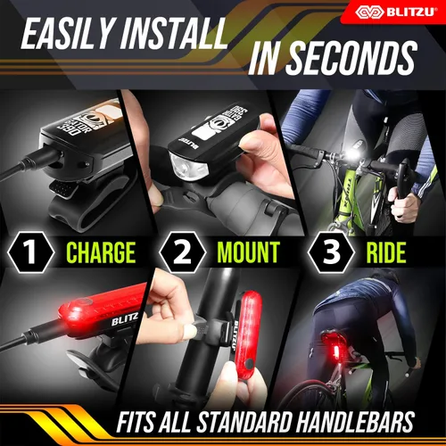 Miniatura 2 de BLITZU Juego de luces recargables tipo C ultra brillantes para bicicleta, faros delanteros y traseros para bicicleta, accesorios de bicicleta