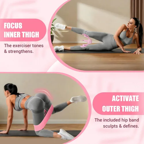 Miniatura 3 de Entrenador de muslos para mujer, dispositivo de ejercicio de suelo pélvico de 360° con banda de resistencia, equipo de entrenamiento de muslos