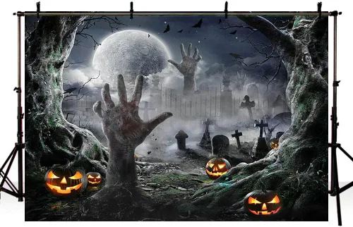Miniatura 4 de SENDY Telón de fondo de fotografía de Halloween de 7 x 5 pies, suministros de decoración para fiestas de Halloween, noche de niños, luna llena