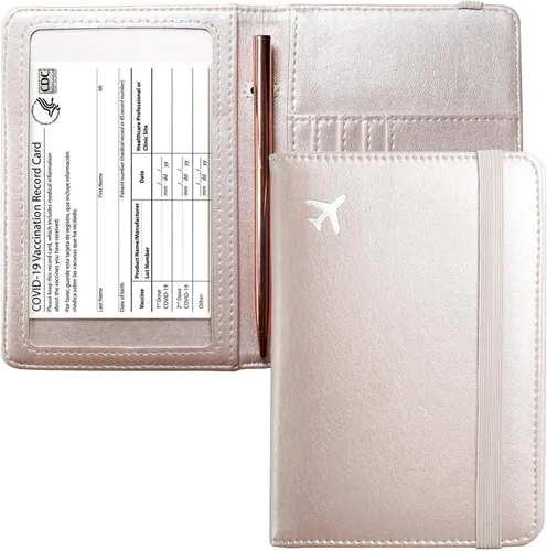 Miniatura 7 de Mymazn Portatarjetas de pasaporte y vacunación Combo de portatarjetas para pasaporte y cartera de viaje con tarjetero de vacunación, funda