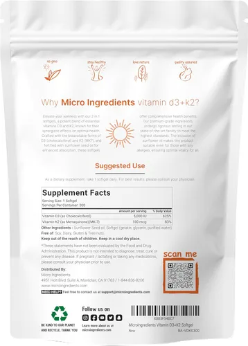 Miniatura 7 de Micro Ingredients Tabletas orgánicas de Chlorella Spirulina de 3000 mg y vitamina D3 5000iu + K2 100mcg paquete de 2 unidades Pared celular