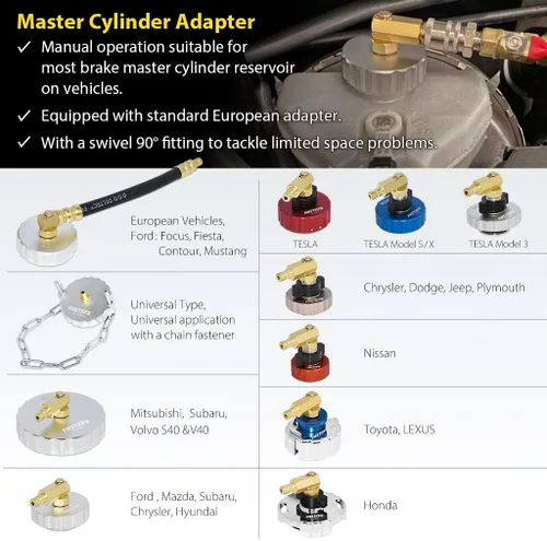 Miniatura 5 de FIRSTINFO A1163HK3 - Sistema hidráulico de purga de presión de freno y embrague, purgador de frenos de 3 L, incluye 11 adaptadores de cilindro