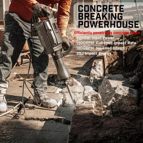 Miniatura 2 de XtremepowerUS - Martillo eléctrico de demolición de 2200 W, potencia de rompedor de hormigón y 2 puntas de cincel con caja