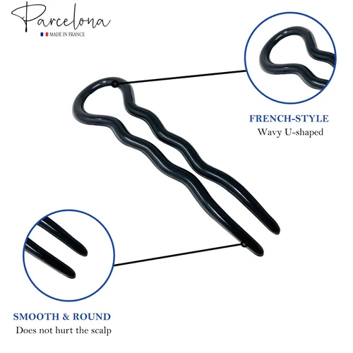Miniatura 2 de Parcelona French Sleek - Juego de 2 horquillas onduladas en forma de U de 3.5 pulgadas