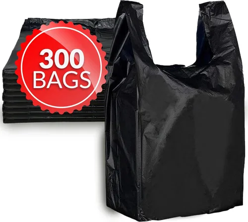 Reli. Bolsas para camisetas (300 unidades) (negro) (11.5 x 6.5 x 21 pulgadas) - Bolsas de plástico negras (lisas) - Tienda de comestibles, compras,
