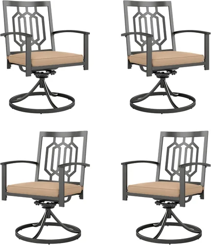 Miniatura 20 de PHI VILLA Juego de 2 sillas giratorias de metal para exteriores, sillas de comedor con cojín, juego de muebles para jardín, patio trasero, bistró