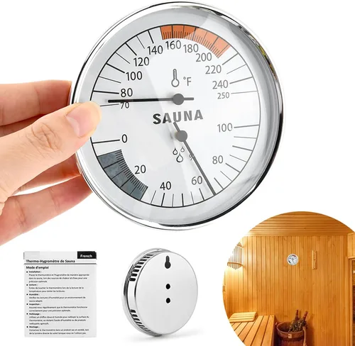 Miniatura 5 de Termómetro higrómetro de sauna 2 en 1, medidor de temperatura de sauna colgante para temperatura de humedad interior, rango de temperatura 70-250°F