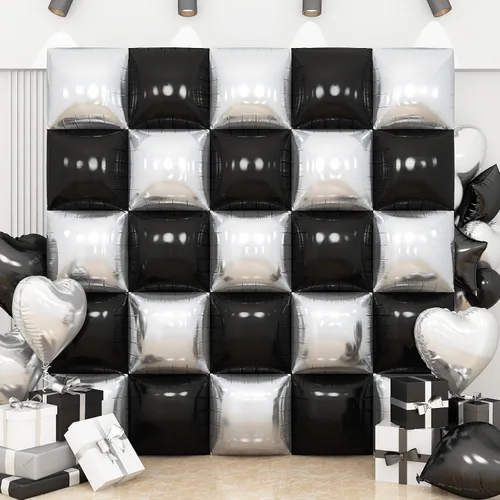 Miniatura 12 de Globos de aluminio cuadrados rojos, azules y plateados, kit de 25 globos de doble cara para fondo, túnel de helio, arco, guirnalda para el 4 de Rojo