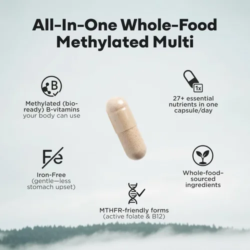 Miniatura 2 de Multivitamínico metilado Wild para mujeres y hombres Multivitamina diaria Suplemento MTHFR sin hierro B12 metilado, folato, vitamina C, A, K2