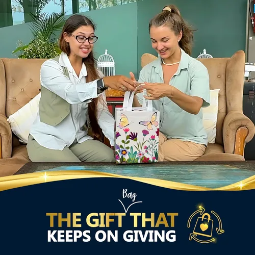 Miniatura 2 de Nush Nush Bolsas de regalo de mariposa con asas de tamaño mediano - Juego de 12 bolsas de regalo florales con brillante impresión holográfica
