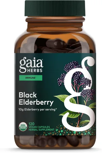 Gaia Herbs Black Elderberry - Suplemento diario de apoyo inmunológico para ayudar a apoyar el bienestar - con bayas de saúco negro y fruta de