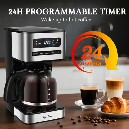 Miniatura 2 de Taylor Swoden Cafeteras programables de 12 tazas, cafetera para café caliente y café helado, 4 niveles de intensidad de preparación, pantalla LED