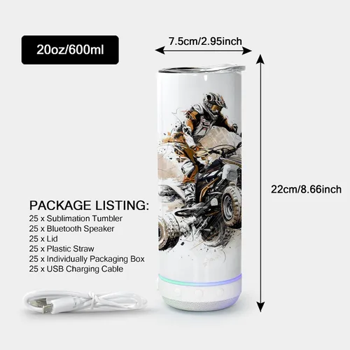 Miniatura 6 de sweet grain Vaso de altavoz de música (paquete de 25) – Vaso de sublimación de 20 oz delgado y recto con altavoz, popote y cable de carga USB, vaso