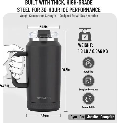 Miniatura 7 de Hydraful Vaso de 64 onzas con asa y pajilla, 100% a prueba de fugas, vaso aislado reutilizable, botella de agua grande de acero inoxidable, taza