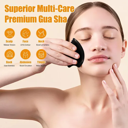 Miniatura 3 de Gua Sha Herramienta de masaje facial – Masajeador facial y corporal de jade negro para el bienestar, relajación, masaje de cuello, hombros, espalda