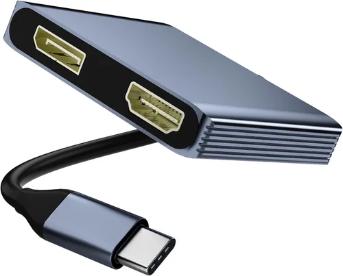 Adaptador divisor USB C a HDMI y DisplayPort 4K a 60Hz, adaptador de monitor dual para pantalla extendida con HDMI/DisplayPort/USB3.0/100W PD carga