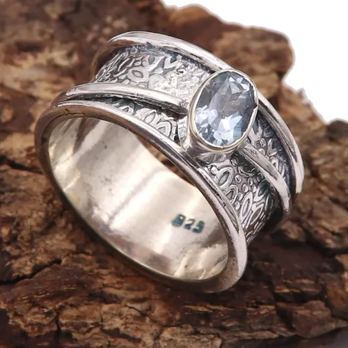 Miniatura 5 de Goyal Exports SRG328A - Anillo giratorio de plata de ley 925 con topacio azul