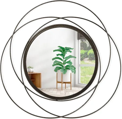 Miniatura 10 de Espejo de pared Sunburst negro con pequeños radios, espejo bohemio para el hogar, redondo, moderno, arte de pared de metal para sala de estar