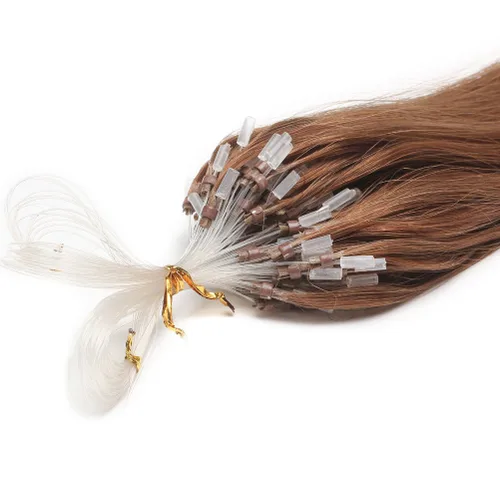 Miniatura 14 de Extensiones de cabello humano Remy, cuentas de micro anillo, punta de bucle, 100S AAAAAA (16 pulgadas, 0.01 oz/s, 10 marrón ceniza)