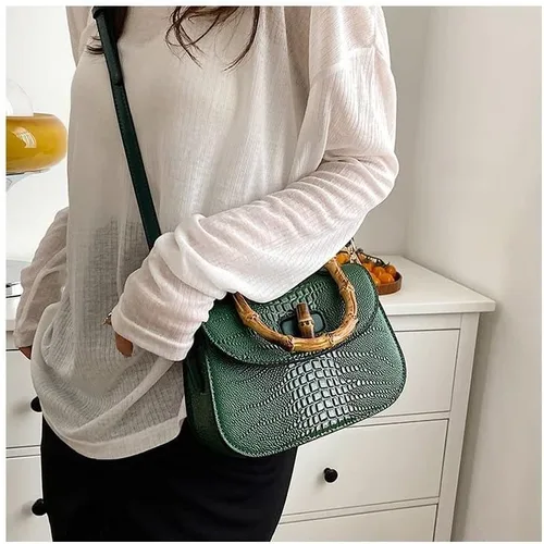 Miniatura 8 de Bolso de mano de cuero artificial de bambú con asa superior para mujer, elegante bolso de noche, regalo para mujer, hecho a mano