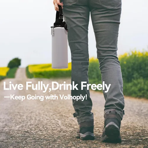 Miniatura 7 de Volhoply Botellas de agua aisladas en paquete de 2, 40 onzas, botella deportiva de acero inoxidable con asa de paracord y tapa con boquilla, taza