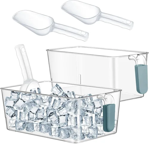 Miniatura 13 de Havawish Juego de 2 Cubos de Hielo y Juego de Cucharones Flexibles de Plástico para Congelador con Asa Retráctil, Cubo de Almacenamiento Gris