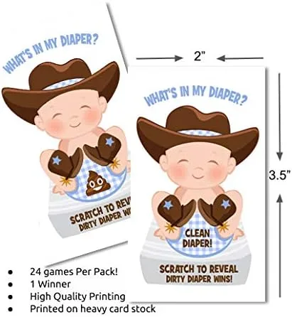Miniatura 5 de What In My Diaper Scratch Off Game Cowboy 24 cartas - 1 ganador Juegos de baby shower Decoraciones Fiesta de pañales