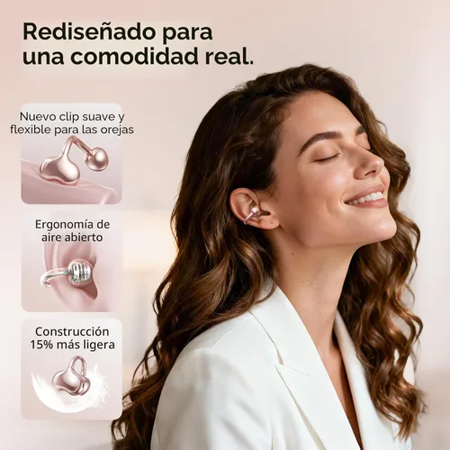 Miniatura 3 de Kinglucky Auriculares de clip mejorados, ajuste cómodo y sonido cristalino, auriculares abiertos de 50 horas de reproducción, auriculares Oro rosa