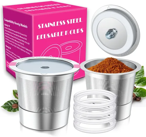 Miniatura 8 de Tazas reutilizables K Cup para Keurig, cápsulas de café reutilizables K Cup compatibles para cafeteras Keurig 1.0 y 2.0, tazas K de acero inoxidable