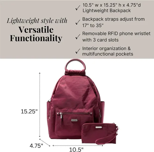 Miniatura 48 de Baggallini Mochila todo el día para mujer con pulsera de teléfono RFID, Negro, talla única