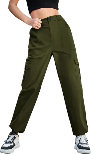 Miniatura 4 de Ailsi Pantalones tácticos de cintura alta para mujer, estilo casual, estilo cargo, holgados, con bolsillos